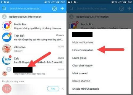 cách ẩn tin nhắn zalo