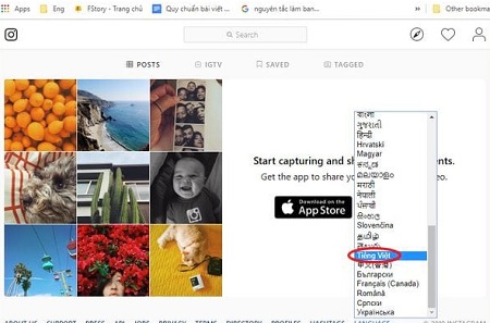thay doi ngon ngu instagram tren PC