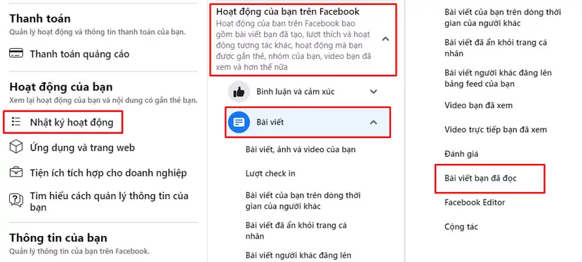 Xem lai bai viet Facebook da doc tren may tinh