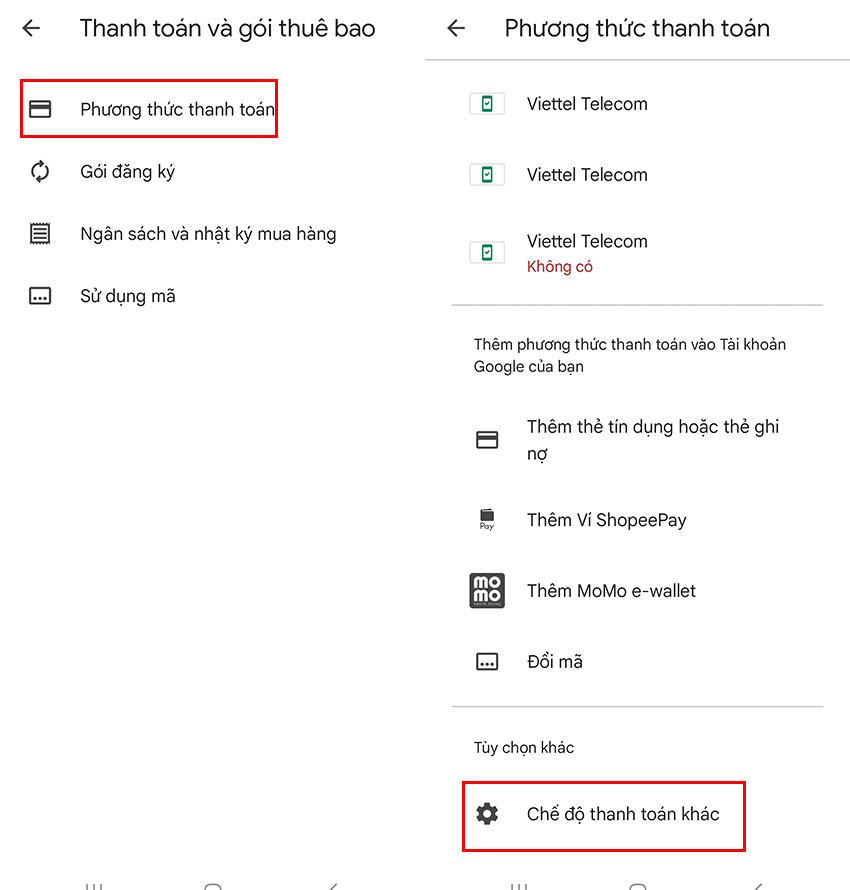 huy kenh thanh toan qua tai khoan mobifone tren google play