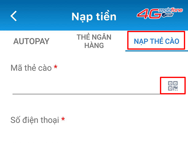 nạp thẻ MobiFone bằng mã QR