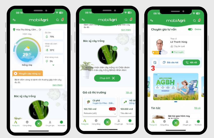 Cac tinh nang tren ung dung mobiAgri