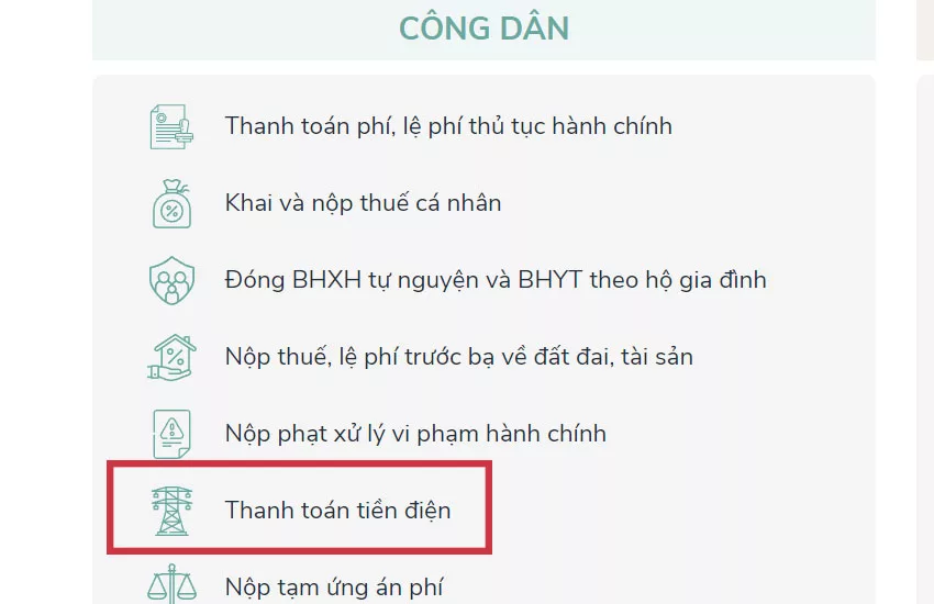 Thanh toan tien dien online tren Website